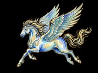 Majestic flying horse with blue and gold wings, isolated on transparent background. Great for stickers, t-shirt design, print on demand, and sublimation crafts.