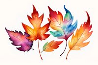Vibrant watercolor autumn leaves in orange, pink, and blue gradient colors on white background, isolated botanical elements for seasonal design projects.