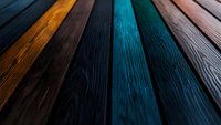 Colorful wooden planks in dark tones with turquoise accent create dramatic perspective background texture. Natural wood grain pattern visible on surface.