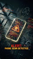 Smartphone displaying warning alert with glowing neon border surrounded by circuit board patterns, lock icons, and red code text on dark background. Cybersecurity threat concept for digital safety campaigns.