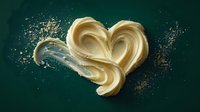 Heart-shaped pasta dough with flour dust on dark green background. Fresh homemade noodles for romantic cooking and culinary arts projects.