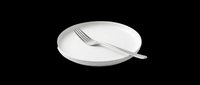 White ceramic plate with silver fork isolated on transparent background, ready for t-shirt design, clipart, stickers, print on demand, and sublimation use.