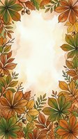 Autumn foliage frame with watercolor leaves in orange, gold, and green tones surrounding cream center space. Isolated design ready for invitations, cards, posters, and seasonal marketing materials.