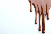 Dripping melted chocolate streams flowing down on white background, sweet dessert ingredient for confectionery and baking designs.