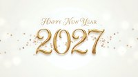 Happy New Year 2027 gold text with stars on white background, isolated for greeting cards and holiday celebrations.