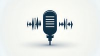 Professional microphone with sound waves for podcast recording and audio production on light background.