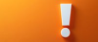 White exclamation mark symbol on vibrant orange background with dramatic shadow, minimalist composition for attention-grabbing designs and warning concepts.