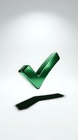 Glossy green checkmark symbol with shadow on white background, isolated for approval, success, and validation design projects.