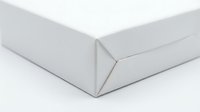 White cardboard gift box with lid partially open showing clean minimalist packaging design for product presentation and branding mockups.