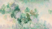 Aerial view of mixed forest canopy with evergreen and deciduous trees in soft pastel tones, ideal for nature backgrounds and environmental design projects.