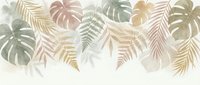 Tropical leaves border with monstera, palm fronds and ferns in soft pastel colors on white background for botanical design projects and nature themes.