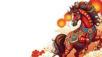 Ornate red horse with flowing mane in traditional Asian style on white background, isolated for design projects and cultural celebrations.