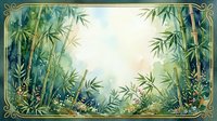 Tropical bamboo forest frame with lush green foliage and golden decorative border creating natural jungle backdrop for text or design elements.