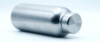 Stainless steel cylindrical container with sealed cap isolated on white background, suitable for product packaging, cosmetics, pharmaceuticals, and industrial design applications.