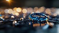 Decorative stone with "Coming Soon" text against blurred bokeh lights, creating anticipation for upcoming event or product launch.