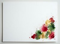 Watercolor splashes in red, yellow, and green tones create an artistic corner design on white background, suitable for greeting cards, invitations, and creative projects.