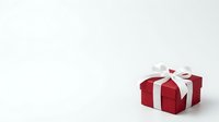Red gift box with white ribbon bow on neutral background, suitable for holiday, celebration, and festive marketing materials.