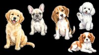 Cute puppy breed set isolated on transparent background, ready for stickers, clipart, t-shirt design, print on demand, and sublimation projects.
