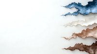 Layered watercolor mountain silhouettes in earth tones and blue create abstract landscape composition on white background, suitable for modern wall decor and design projects.