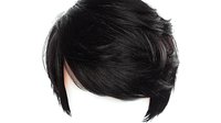Black layered short hairstyle isolated on white background, side view of modern haircut style for fashion and beauty design projects.