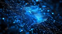 Glowing blue circuit connections and digital pathways on dark background with bokeh light effects create futuristic technology visualization for business concepts.