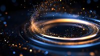 Glowing circular energy ring with golden particles and blue light effects creating futuristic sci-fi atmosphere for technology and innovation concepts.