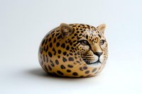 Cute round leopard figurine with spotted fur and detailed face, isolated on white background, ready for design use.