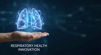 Human hand presenting glowing digital lungs hologram against dark blue technology background for medical healthcare innovation and respiratory system concepts.