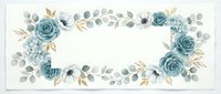 Elegant dusty blue roses and eucalyptus leaves frame border on white background. Watercolor floral design for wedding invitations, greeting cards, stationery.