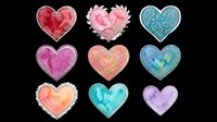 Watercolor heart shapes in red, pink, blue, teal, purple, and peach with decorative borders, isolated on transparent background. Ready for t-shirt designs, stickers, clipart, sublimation, print-on-demand products, and digital crafts.