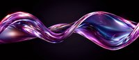 Abstract flowing pink and purple waves with luminous blue highlights create dynamic motion against dark background, modern design element for creative projects.