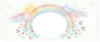 Watercolor rainbow arch with pastel clouds, stars and floral elements on white background. Isolated design element for nursery decor and greeting cards.