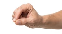 Caucasian male hand making fist gesture isolated on white background, suitable for business, strength, determination, and motivational design projects.
