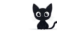 Adorable black kitten with big eyes sitting on white background, isolated cartoon cat character for children design and pet themed projects.