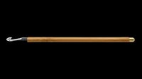 Wooden crochet hook with metal tip isolated on transparent background, ready for crafting clipart, stickers, print on demand, sublimation, and t-shirt design use.