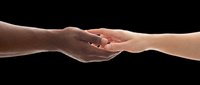 Two diverse hands meeting in a gesture of support, connection, or agreement isolated on transparent background. Ready for design use on t-shirts, posters, clipart, and print-on-demand products.