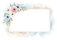 Watercolor floral frame with pink roses, white anemones, and green foliage on isolated white background. Perfect for wedding invitations, greeting cards, and design projects.