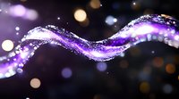 Magical purple wave with glowing particles and bokeh effects on dark background creates mystical atmosphere for fantasy designs and abstract compositions.