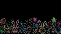 Colorful Easter eggs and bunny ears border design on black background for spring holiday decorations and greeting cards.