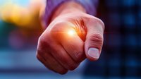 Male hand pointing finger directly at viewer with dramatic lighting and lens flare effect, creating powerful confrontational perspective for business and motivation concepts.