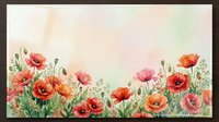 Watercolor poppy flowers border with soft pastel background, botanical floral frame design for spring greeting cards, wedding invitations and decorations.
