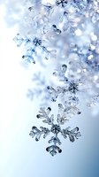 Macro photography of crystalline ice snowflakes suspended in soft blue light with bokeh background, suitable for winter holiday designs and seasonal marketing materials.