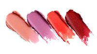 Lipstick smudge swatches in gradient shades from nude pink to deep burgundy red on white background, isolated cosmetic texture samples for beauty and makeup design.
