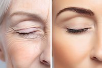 Comparison of aging skin showing wrinkles and young smooth skin close up. Before and after anti-aging treatment concept for beauty and cosmetic industry.