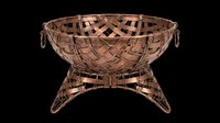 Woven wicker fire pit basket with metal stand and handles, isolated on transparent background. Ready for design use on t-shirts, clipart, stickers, print-on-demand products, and sublimation projects.