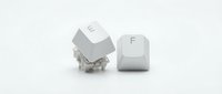 White computer keyboard keys with letters E and F isolated on white background for technology and typing concepts.
