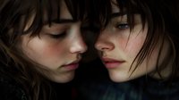 Young woman with closed eyes and reflection in dark moody mirror creating dreamy atmospheric portrait with dramatic lighting and deep emotions.