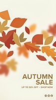 Autumn sale promotional banner with colorful falling leaves in warm orange, red and yellow tones for seasonal marketing campaigns and retail advertising.
