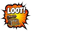 Comic book style treasure chest with loot text in explosion bubble on white background. Gaming reward icon for mobile apps and promotional materials.