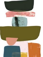 Abstract geometric shapes in muted earth tones and pastels create modern minimalist composition with textured brush strokes and organic forms for wall art and design projects.